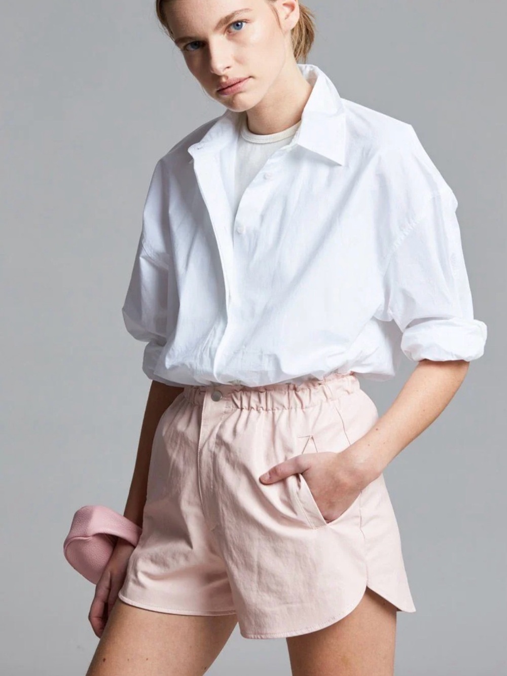 The Frankie Shop Light Pink Paperbag Waist Pleather Shorts Size Medium
